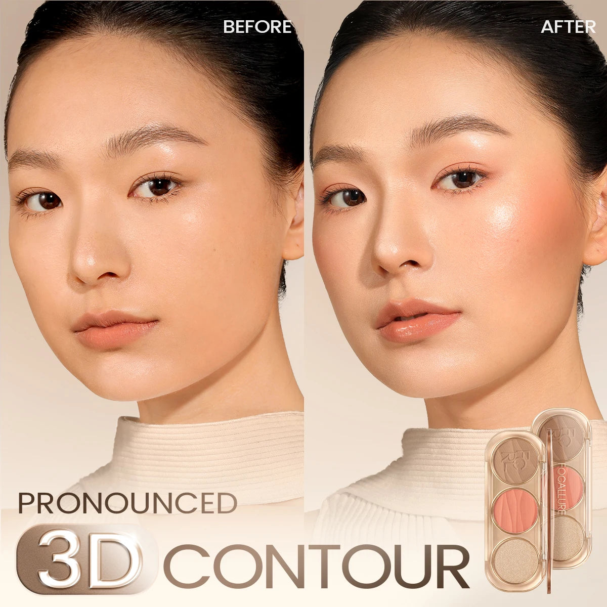 Paleta de conturare facială 3-în-1 FOCALLURE Pro-Sculpt