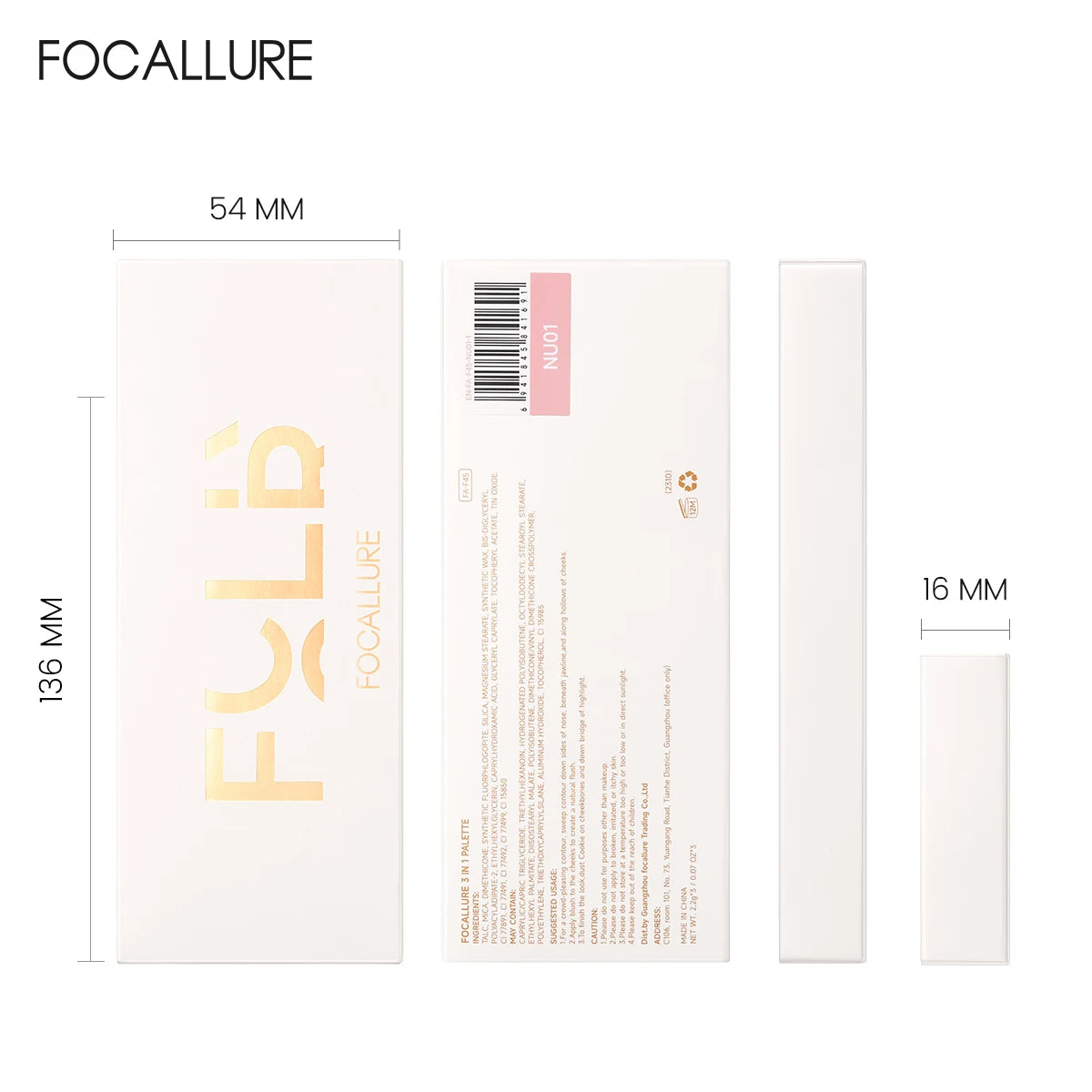 Paleta de conturare facială 3-în-1 FOCALLURE Pro-Sculpt