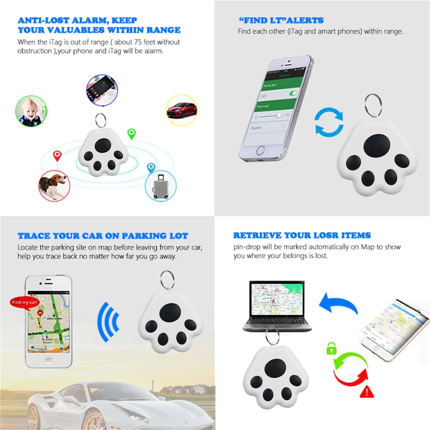 Mini GPS Tracker Bluetooth 5.0 Dispozitiv anti-pierdere - Urmărire portofel pentru IOS/Android Smart Finder