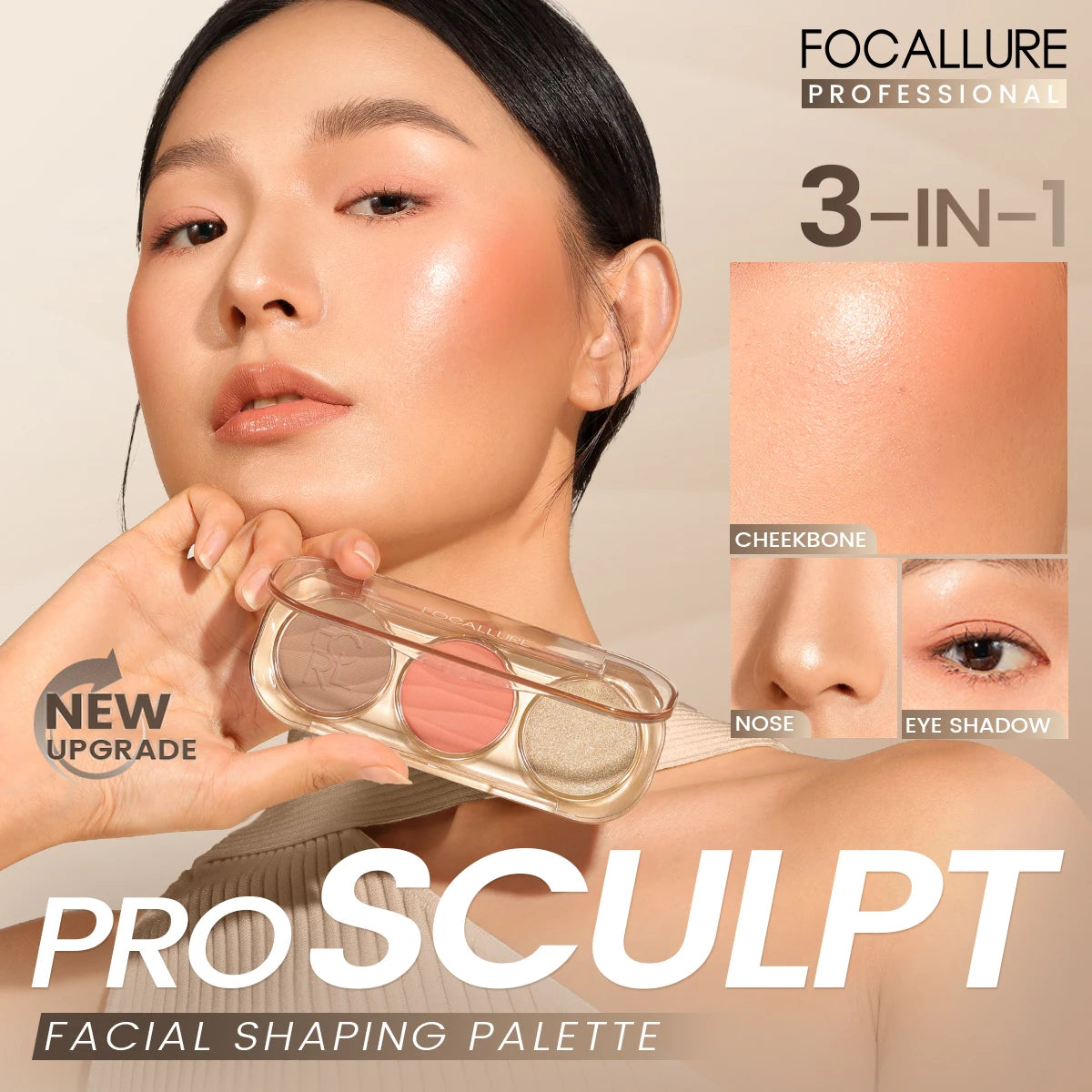 Paleta de conturare facială 3-în-1 FOCALLURE Pro-Sculpt