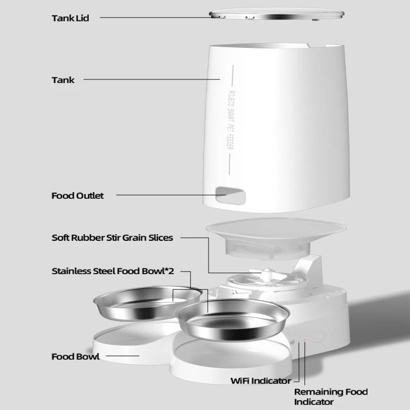 ROJECO Dispenser smart pentru hrana animale de companie cu WiFi pt control de pe telefon