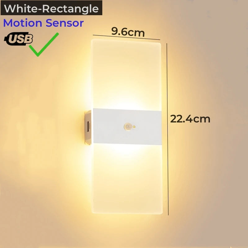 Lampă de perete cu LED fără fir cu senzor de mișcare, reîncărcabilă prin USB, acrilic, noptieră, scară, decor dormitor, accesoriu de iluminat de perete de interior