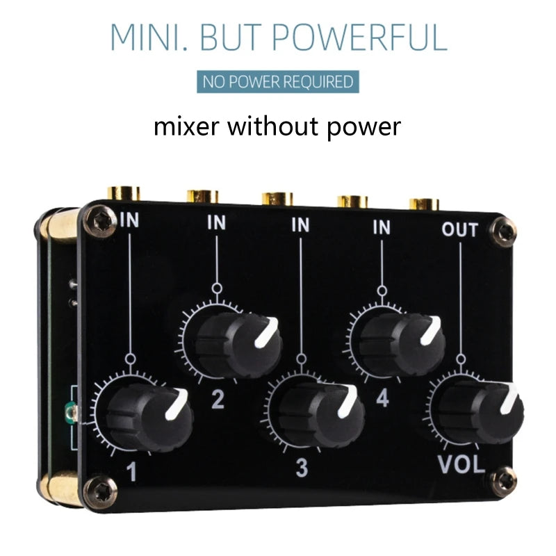 Mixer Stereo 4-in-1-out AUX Passive Mixer 3.5mm Line Levels Control