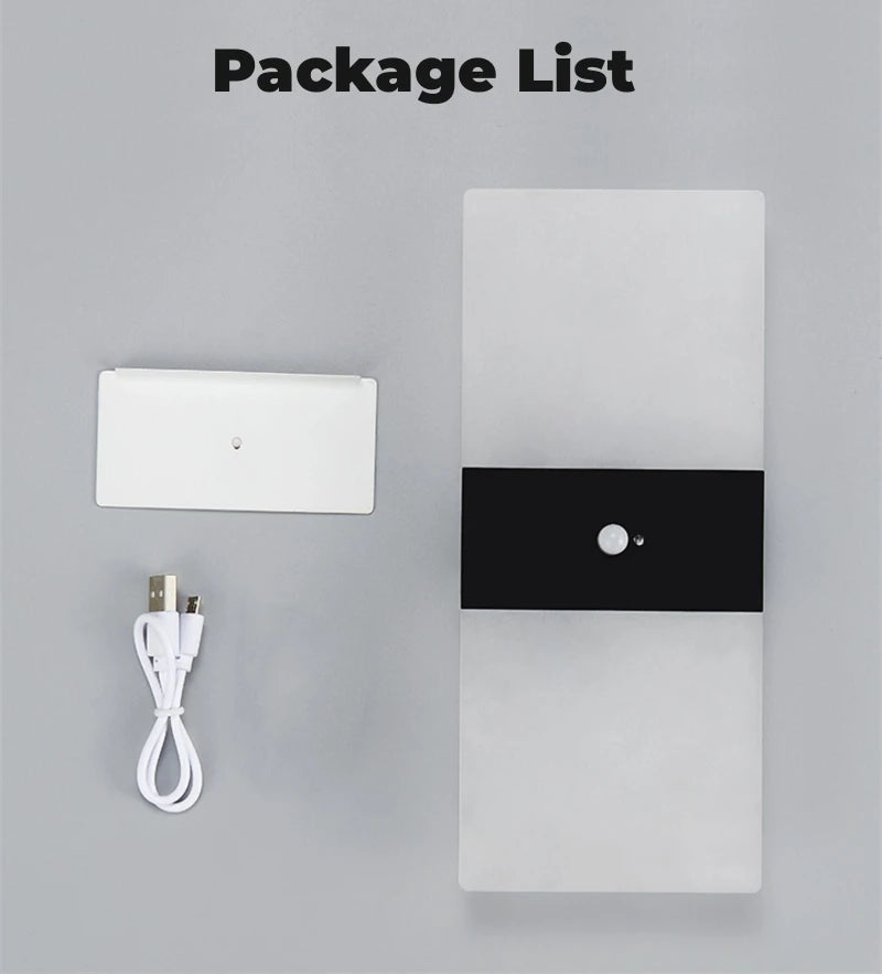 Lampă de perete cu LED fără fir cu senzor de mișcare, reîncărcabilă prin USB, acrilic, noptieră, scară, decor dormitor, accesoriu de iluminat de perete de interior