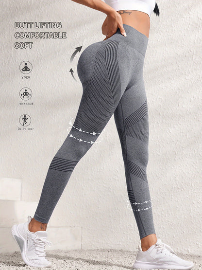 Women's High-Waisted Seamless Sports Leggings, Slimming Tummy Control Athletic Pants For Gym, Running, Yoga - Multi-Color, High Elasticity for fall & winter