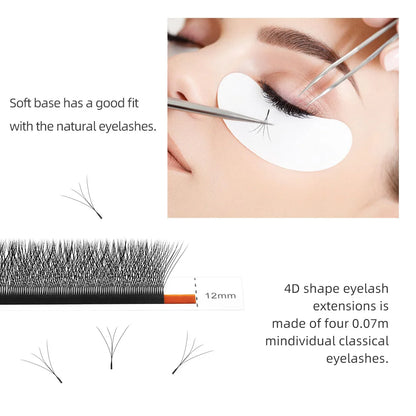 Extensii gene - NAGARAKU 4D W Formă Unduit manual Evantai prefabricate - Gene pline Natural Moale Lumină Individual Mat Dens
