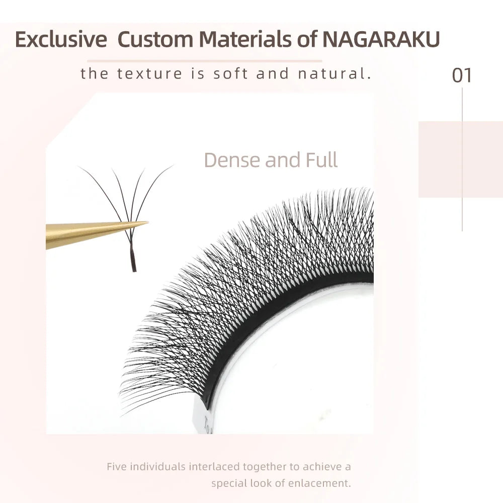 Extensii gene - NAGARAKU 4D W Formă Unduit manual Evantai prefabricate - Gene pline Natural Moale Lumină Individual Mat Dens