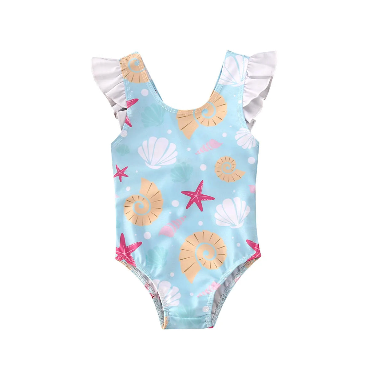 Costum de baie pentru fete nou-născut 0-36 luni, cu fundă, volane, scoici, stele de mare, costum de baie pentru fete, vară, costum de baie