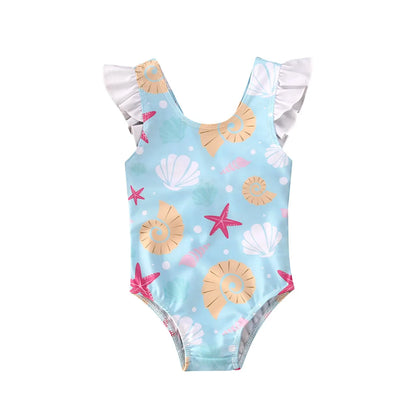 Costum de baie pentru fete nou-născut 0-36 luni, cu fundă, volane, scoici, stele de mare, costum de baie pentru fete, vară, costum de baie