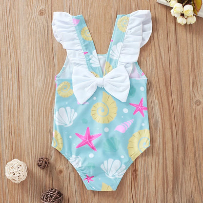 Costum de baie pentru fete nou-născut 0-36 luni, cu fundă, volane, scoici, stele de mare, costum de baie pentru fete, vară, costum de baie