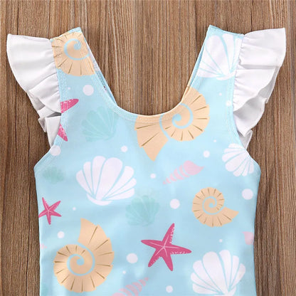 Costum de baie pentru fete nou-născut 0-36 luni, cu fundă, volane, scoici, stele de mare, costum de baie pentru fete, vară, costum de baie