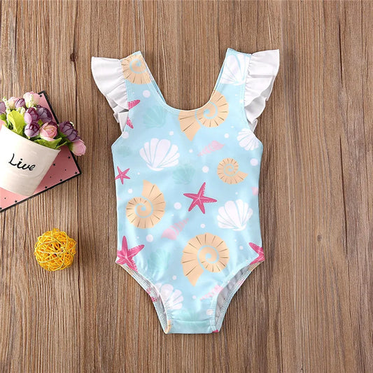 Costum de baie pentru fete nou-născut 0-36 luni, cu fundă, volane, scoici, stele de mare, costum de baie pentru fete, vară, costum de baie