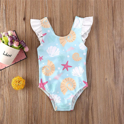 Costum de baie pentru fete nou-născut 0-36 luni, cu fundă, volane, scoici, stele de mare, costum de baie pentru fete, vară, costum de baie