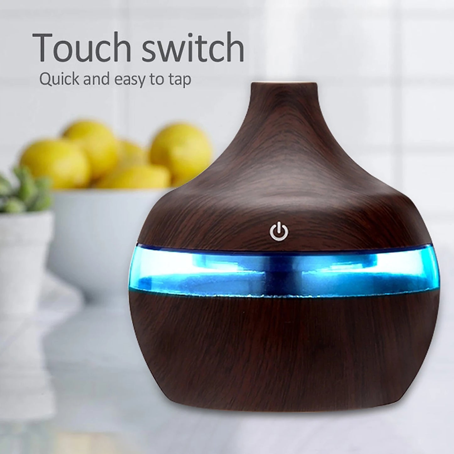Difuzor de uleiuri esențiale de aromă de 300 ml, umidificator electric de 5 V, umidificator de aer luminos, colorat, cu bob de lemn, mini aparat de aburire USB