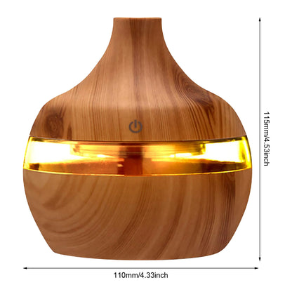 Difuzor de uleiuri esențiale de aromă de 300 ml, umidificator electric de 5 V, umidificator de aer luminos, colorat, cu bob de lemn, mini aparat de aburire USB