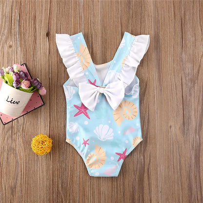 Costum de baie pentru fete nou-născut 0-36 luni, cu fundă, volane, scoici, stele de mare, costum de baie pentru fete, vară, costum de baie