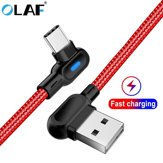 Cablu USB tip C OLAF 1m 2m Cablu de date de încărcare rapidă Cablu de încărcare USB C tip C la 90 de grade pentru Xiaomi Redmi Huawei Samsung S10 S9