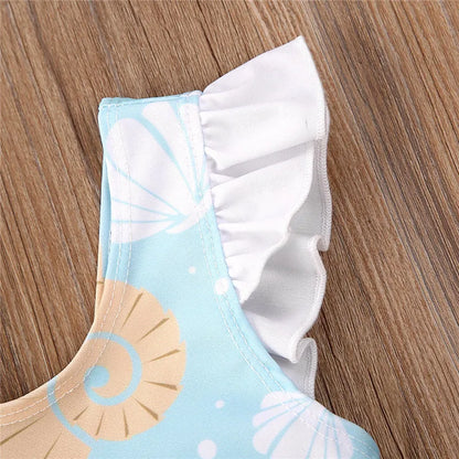 Costum de baie pentru fete nou-născut 0-36 luni, cu fundă, volane, scoici, stele de mare, costum de baie pentru fete, vară, costum de baie