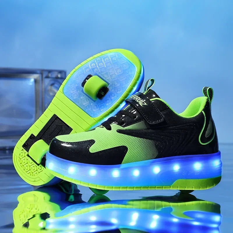 Heelys - Pantofi cu role pentru baieti - Lumini si roți detașabile - încărcare USB, LED intermitent, pantofi sport pentru copii