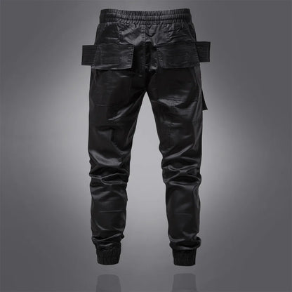 Pantaloni cargo pentru bărbați - Negru Leather Like