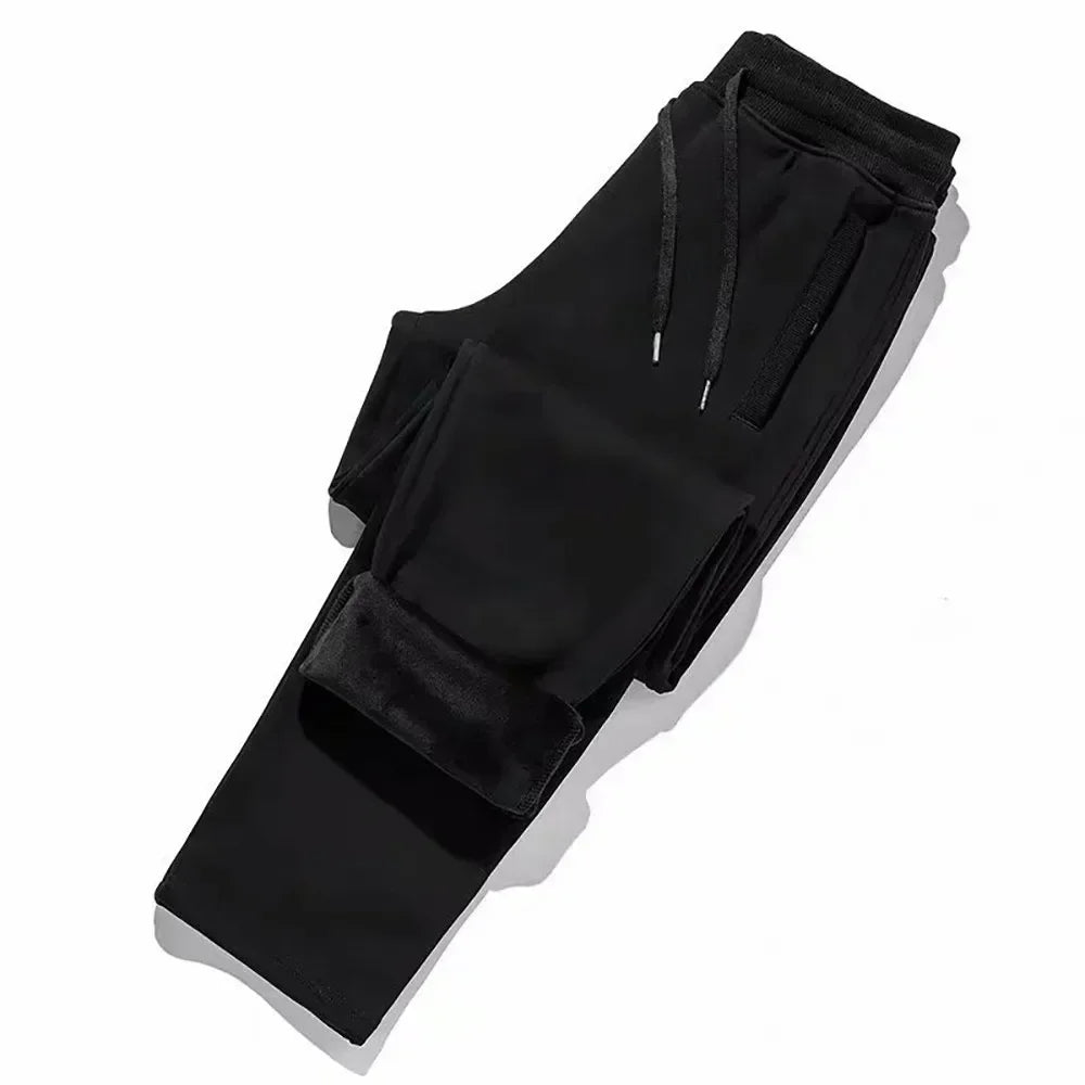 Pantaloni termici (sezon rece) pentru bărbați - Pantaloni groși căptușiți cu lână lejeră, drepți, pantaloni sportivi largi - Pantaloni de sport pentru sală