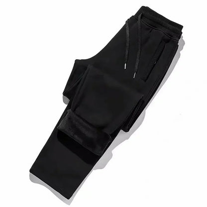Pantaloni termici (sezon rece) pentru bărbați - Pantaloni groși căptușiți cu lână lejeră, drepți, pantaloni sportivi largi - Pantaloni de sport pentru sală