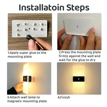 Lampă de perete cu LED fără fir cu senzor de mișcare, reîncărcabilă prin USB, acrilic, noptieră, scară, decor dormitor, accesoriu de iluminat de perete de interior