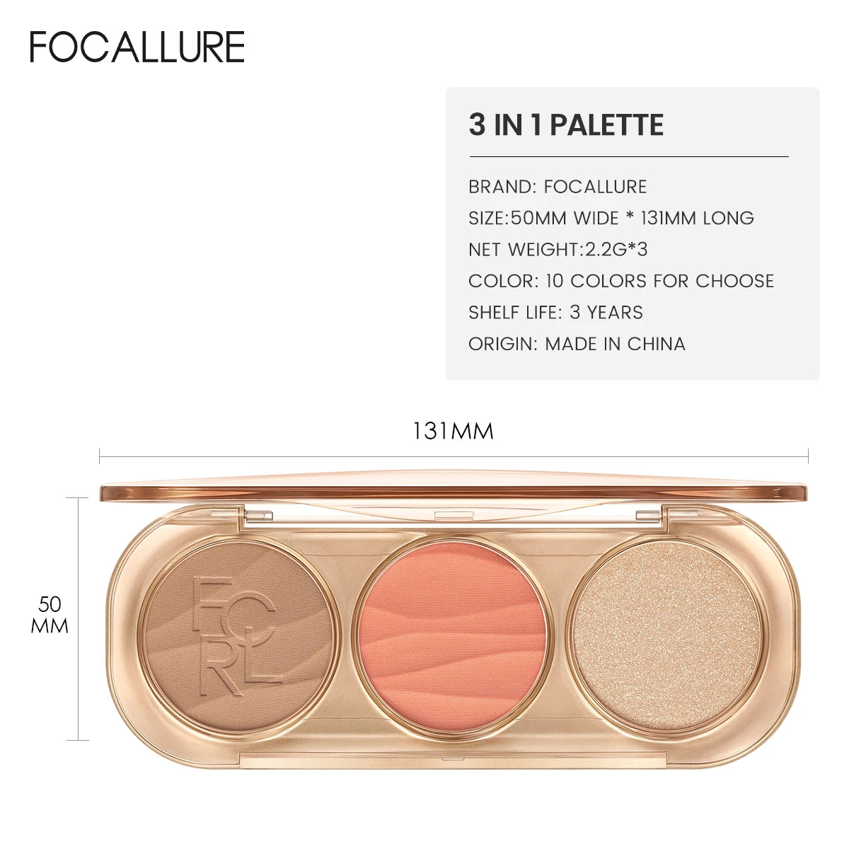Paleta de conturare facială 3-în-1 FOCALLURE Pro-Sculpt