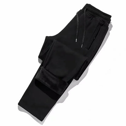 Pantaloni termici (sezon rece) pentru bărbați - Pantaloni groși căptușiți cu lână lejeră, drepți, pantaloni sportivi largi - Pantaloni de sport pentru sală