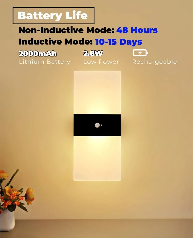 Lampă de perete cu LED fără fir cu senzor de mișcare, reîncărcabilă prin USB, acrilic, noptieră, scară, decor dormitor, accesoriu de iluminat de perete de interior