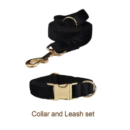 Set Deluxe pentru membrul pufos al familiei - Accesorii Deluxe din catifea neagra pentru catei - Accesoriile pot fi gravate (nu se vand personalizate!)