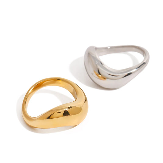 Youthway Charm Luxury 18k Gold Stainless Steel Smooth Wave Irregular Ring For Unisex Waterproof Anti Allergic Jewelry Gift