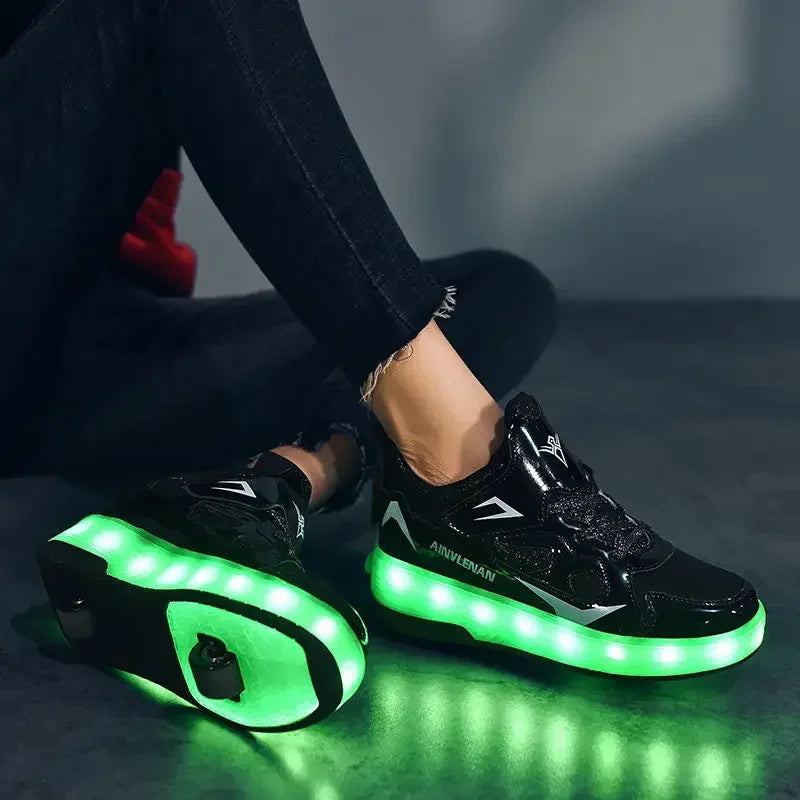 Heelys - Pantofi cu role pentru baieti - Lumini si roți detașabile - încărcare USB, LED intermitent, pantofi sport pentru copii