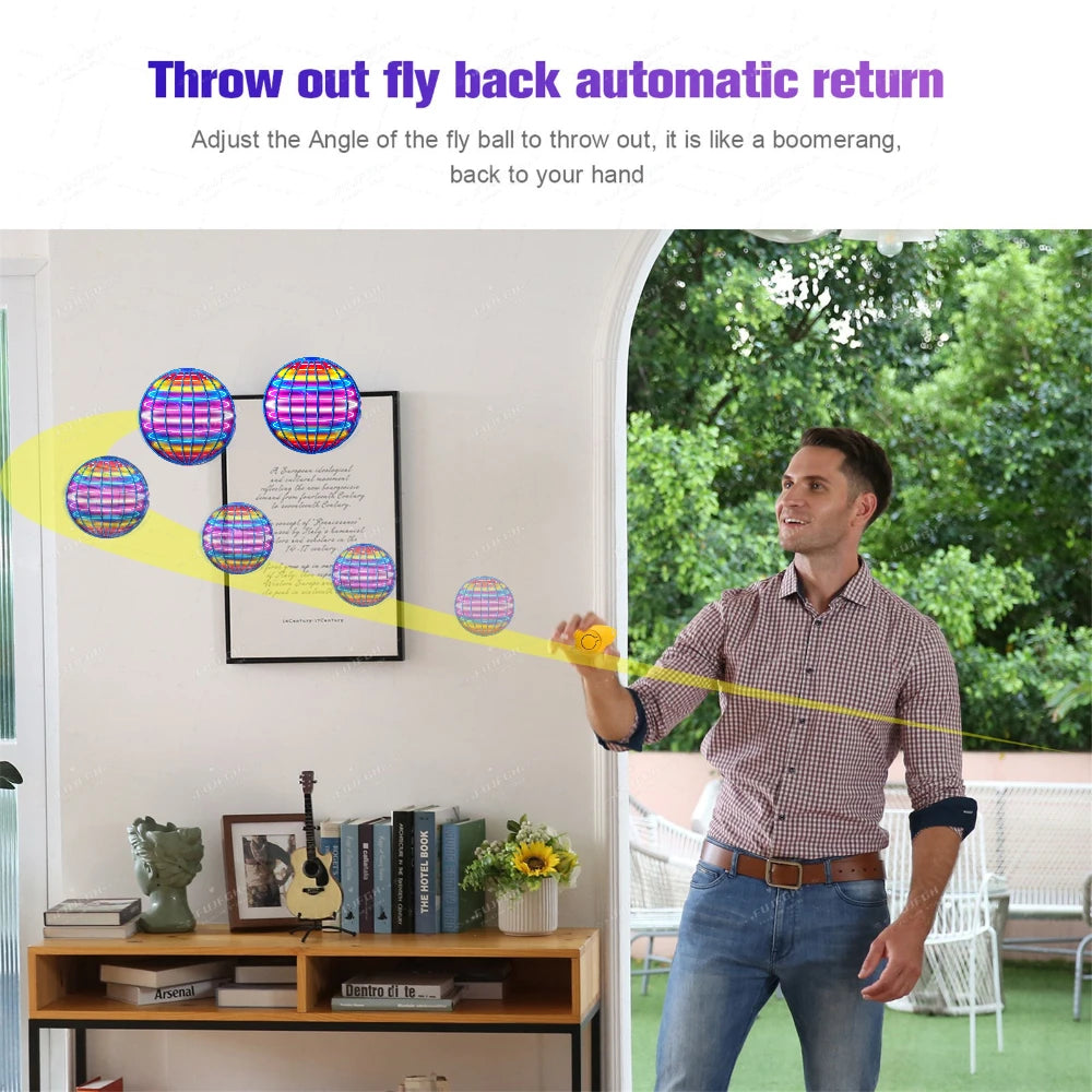 FlyNova - Minge zburatoare - Boomerang Drone Flyorb Magic cu lumini LED Cadou Hover Ball Fly Nova Orb Flying Spinner Fidget Copii Jucării de familie