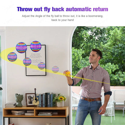 FlyNova - Minge zburatoare - Boomerang Drone Flyorb Magic cu lumini LED Cadou Hover Ball Fly Nova Orb Flying Spinner Fidget Copii Jucării de familie