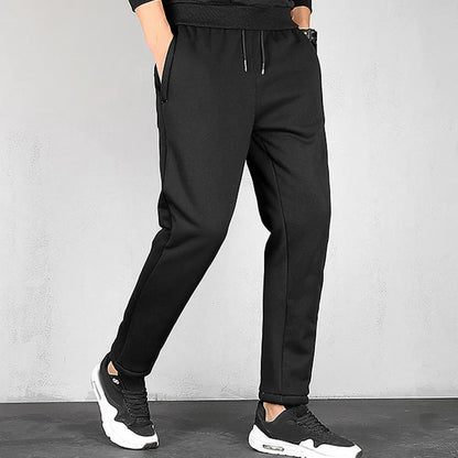 Pantaloni termici (sezon rece) pentru bărbați - Pantaloni groși căptușiți cu lână lejeră, drepți, pantaloni sportivi largi - Pantaloni de sport pentru sală