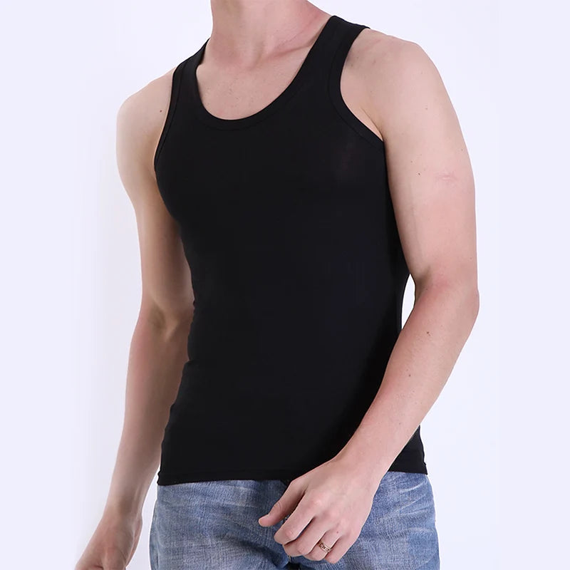 Vestă pentru bărbați din bumbac 100%, camisolă de antrenament pentru fitness și sport, tricou alb de vară, fără mâneci