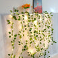Viță de vie de iederă cu frunze verzi false de 2 metri cu șir de lumini LED pentru decorarea dormitorului de acasă, ghirlandă de plante artificiale strălucitoare, decor pentru acasă