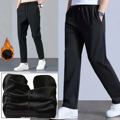 Pantaloni termici (sezon rece) pentru bărbați - Pantaloni groși căptușiți cu lână lejeră, drepți, pantaloni sportivi largi - Pantaloni de sport pentru sală