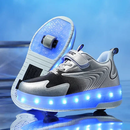 Heelys - Pantofi cu role pentru baieti - Lumini si roți detașabile - încărcare USB, LED intermitent, pantofi sport pentru copii