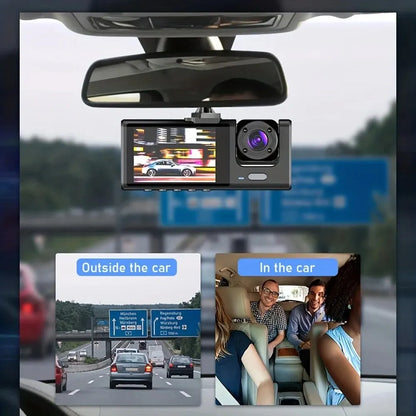 Cameră de bord cu înregistrare în buclă de vedere nocturnă IR și ecran IPS de 2" 1080P 3 camere, recorder DVR, video recorder, DVR pentru vehicul