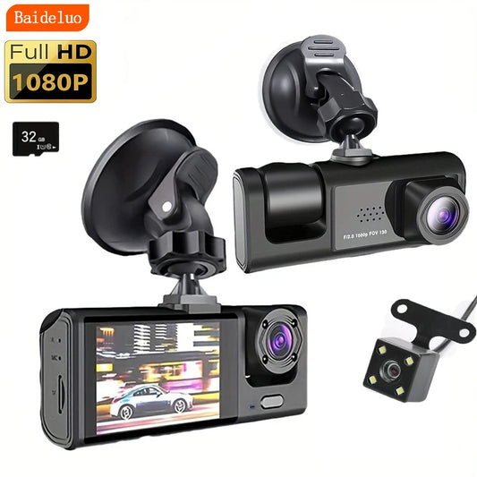 Cameră de bord cu înregistrare în buclă de vedere nocturnă IR și ecran IPS de 2" 1080P 3 camere, recorder DVR, video recorder, DVR pentru vehicul