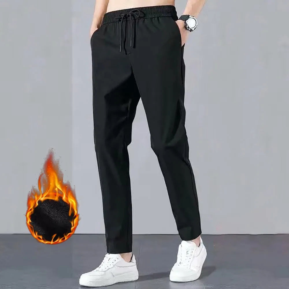Pantaloni termici (sezon rece) pentru bărbați - Pantaloni groși căptușiți cu lână lejeră, drepți, pantaloni sportivi largi - Pantaloni de sport pentru sală