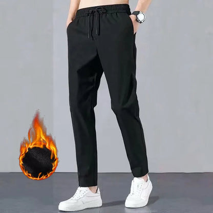 Pantaloni termici (sezon rece) pentru bărbați - Pantaloni groși căptușiți cu lână lejeră, drepți, pantaloni sportivi largi - Pantaloni de sport pentru sală