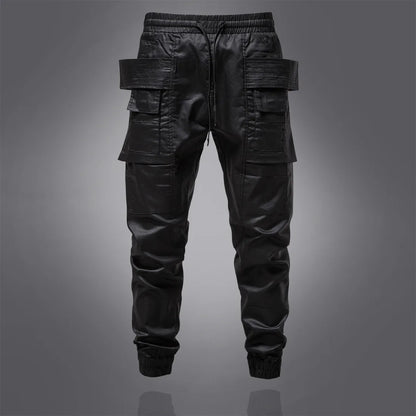 Pantaloni cargo pentru bărbați - Negru Leather Like