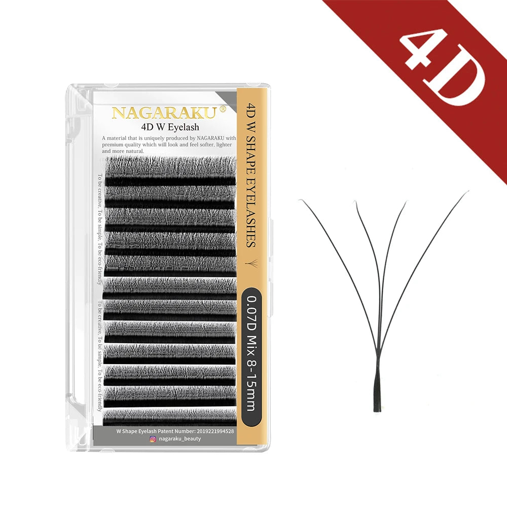 Extensii gene - NAGARAKU 4D W Formă Unduit manual Evantai prefabricate - Gene pline Natural Moale Lumină Individual Mat Dens