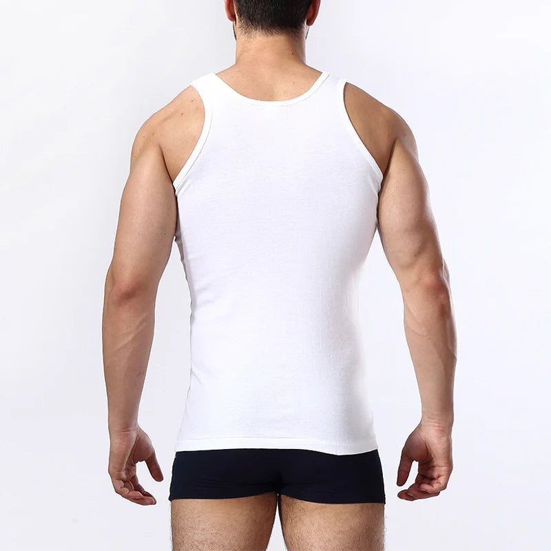 Vestă pentru bărbați din bumbac 100%, camisolă de antrenament pentru fitness și sport, tricou alb de vară, fără mâneci