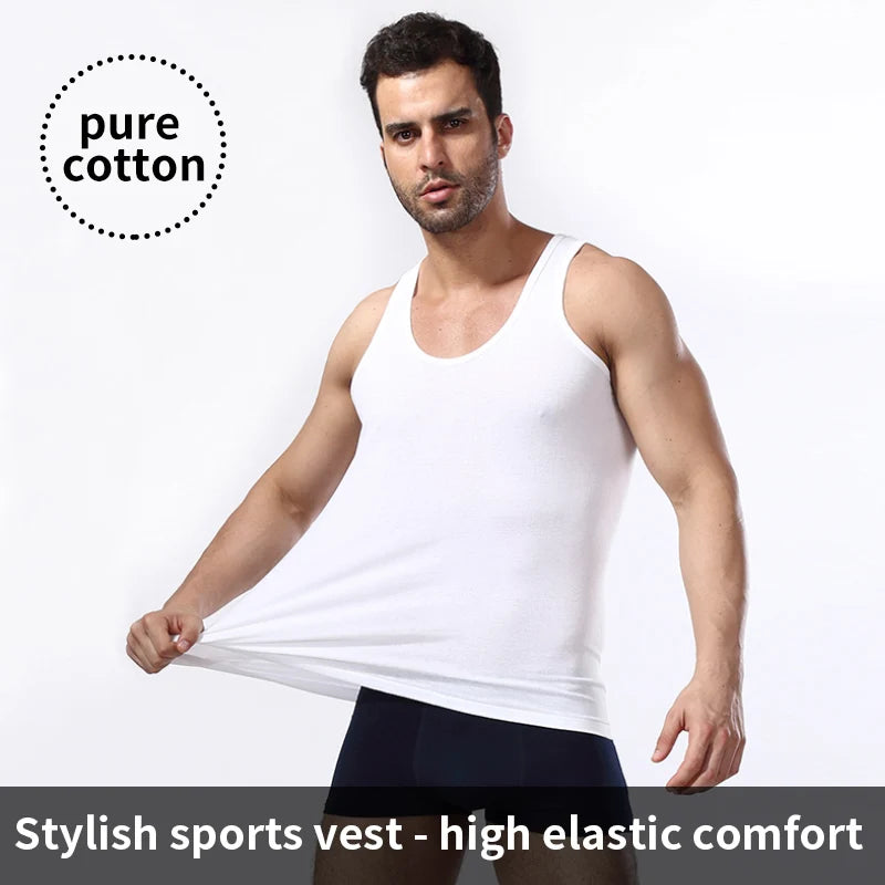 Vestă pentru bărbați din bumbac 100%, camisolă de antrenament pentru fitness și sport, tricou alb de vară, fără mâneci