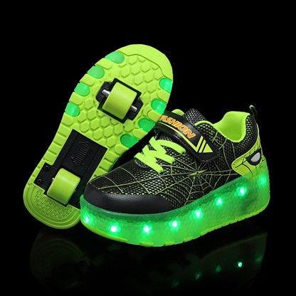 Heelys - Pantofi cu role pentru baieti - Lumini si roți detașabile - încărcare USB, LED intermitent, pantofi sport pentru copii