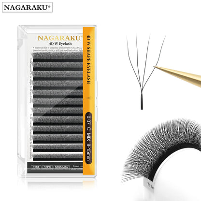 Extensii gene - NAGARAKU 4D W Formă Unduit manual Evantai prefabricate - Gene pline Natural Moale Lumină Individual Mat Dens